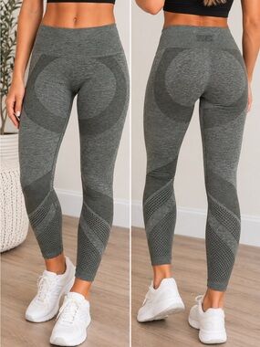 Victoria’s Secret PINK Seamless Leggings M Green Gray Contour Mesh